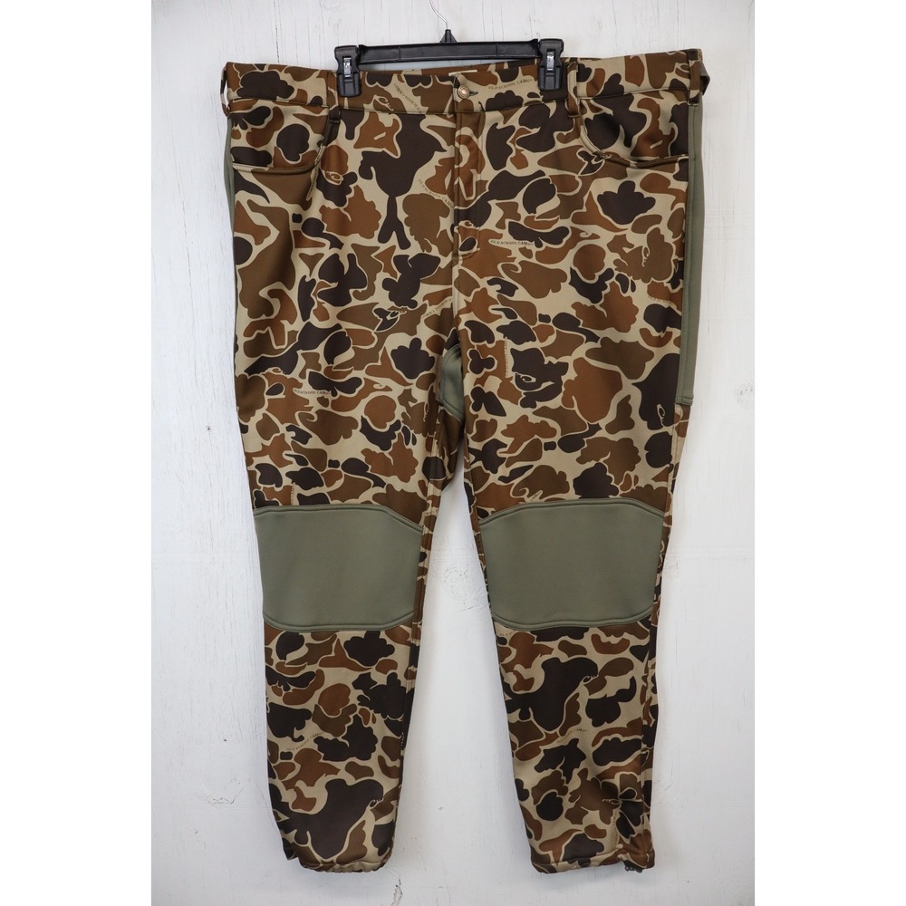 Mens Drake Waterfowl Old School‎ Camo Pants Size 3XL Brown Green